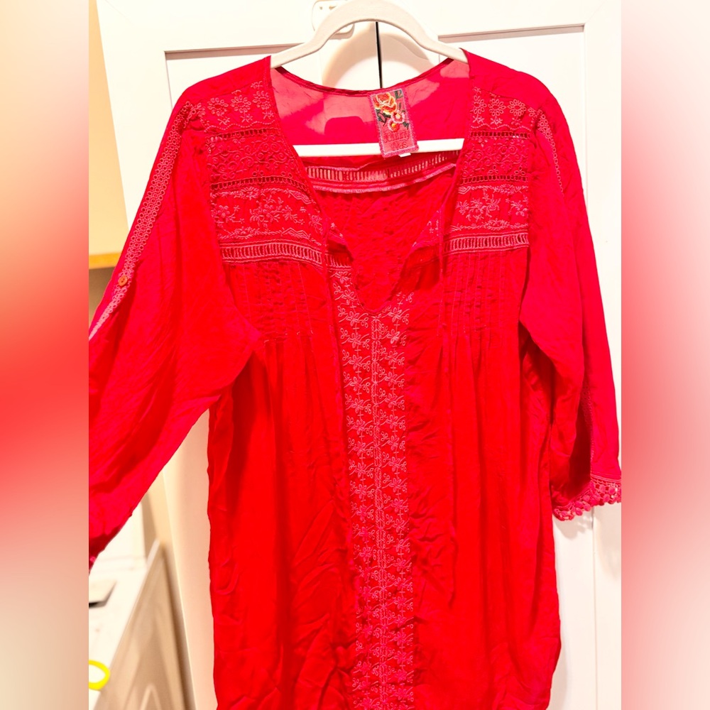 Johnny Was Red Embroidered Top